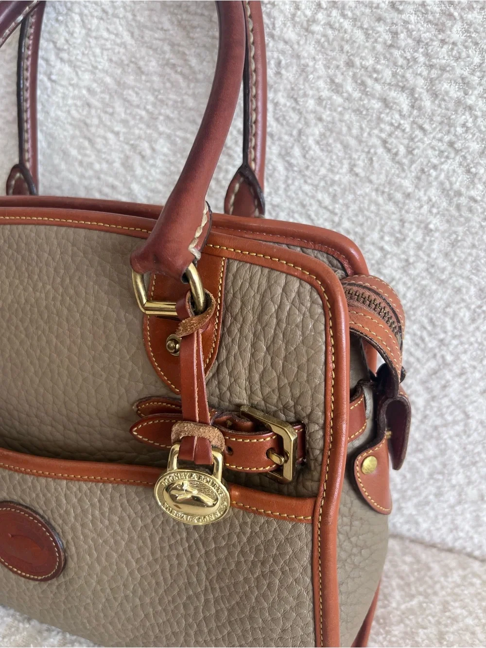 Dooney & Bourke Vintage‎ 80s/90s Buckle Satchel  Taupe Bag Purse Made In USA